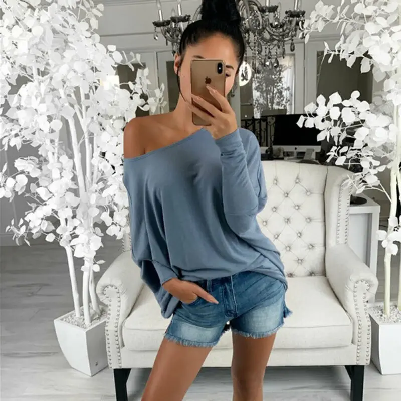 Женские топы с длинным рукавом повседневные блузки открытыми плечами свободная
