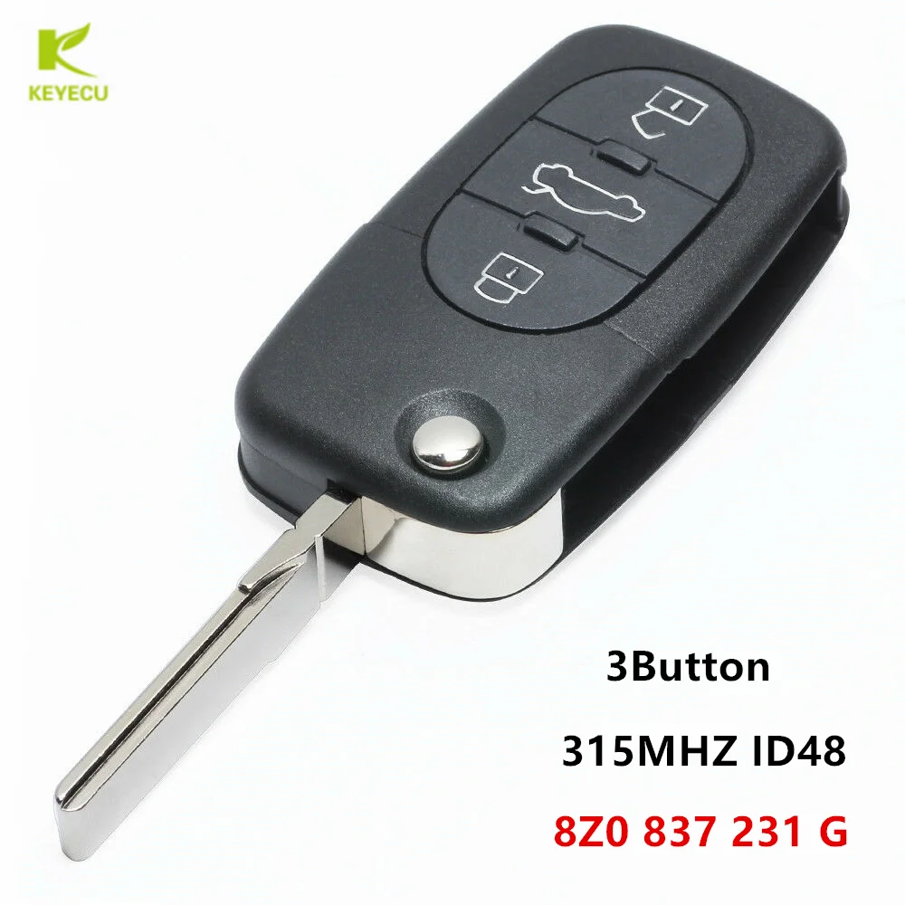 Запасной старый дистанционный ключ-брелок KEYECU с 3 кнопками 315 МГц ID48 чип PN: 8Z0 837 231 G