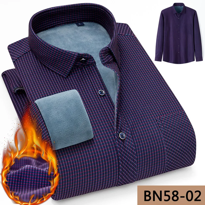 plaid shirt men Brand Plus velvet thickening warm winter shirts Business casual quality shirts for men