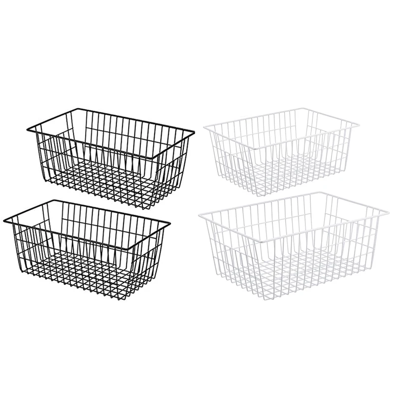 

2 Pack Wire Storage Baskets, Farmhouse Metal Wire Basket Freezer Storage Organizer Bins with Handles