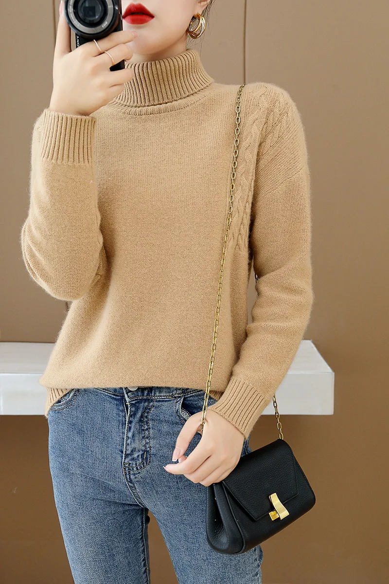 

Осенне-зимние женские свитера, Повседневная Водолазка с длинным рукавом, вязаный женский пуловер из 100% шерсти, одежда, джемпер, свитер