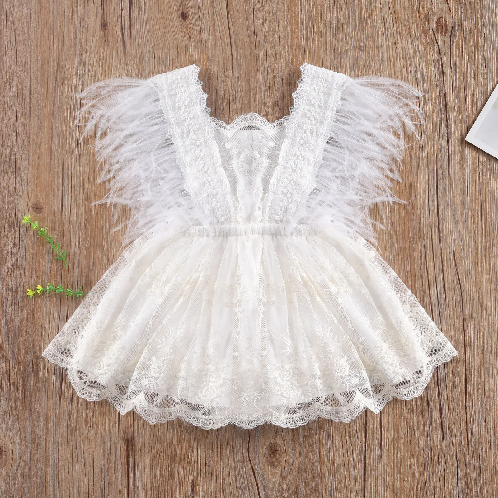 

Princess Infant Baby Girls Lace Romper 0-24M White Lace Backless Jumpsuit Fashion Summer Sleeveless Tassel Feather Rompers