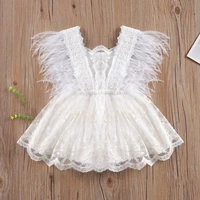 princess infant baby girls lace romper 0 24m white lace backless jumpsuit fashion summer sleeveless tassel feather rompers