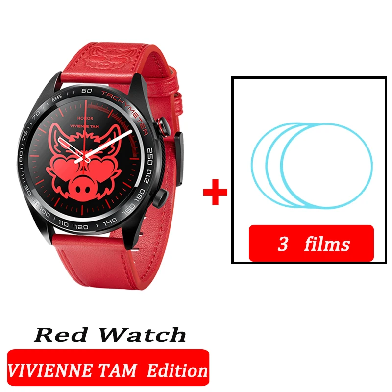 RED with 3 films Huawei часы magic Honor часы Magic SmartWatch сердечного ритма водонепроницаемый трекер сна трекер работы - Цвет: RED with 3 films