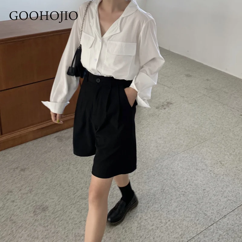 

GOOHOJIO 2021 Spring Autumn Simplicity Shorts Women High Waist Solid Color Shorts for Women Fashionable All-match Women Shorts