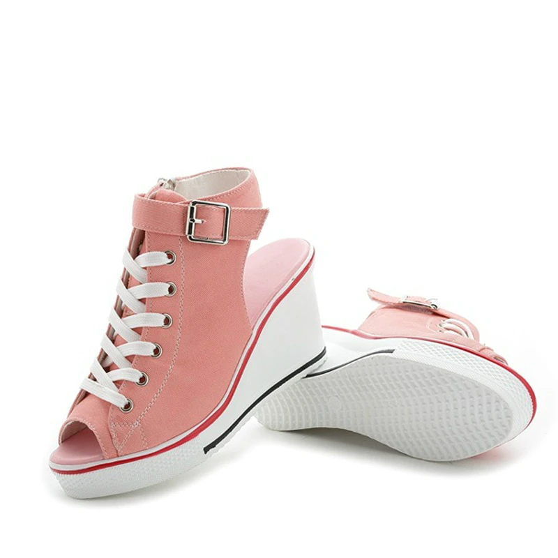 Женская летняя парусиновая обувь на танкетке Босоножки платформе Женские туфли