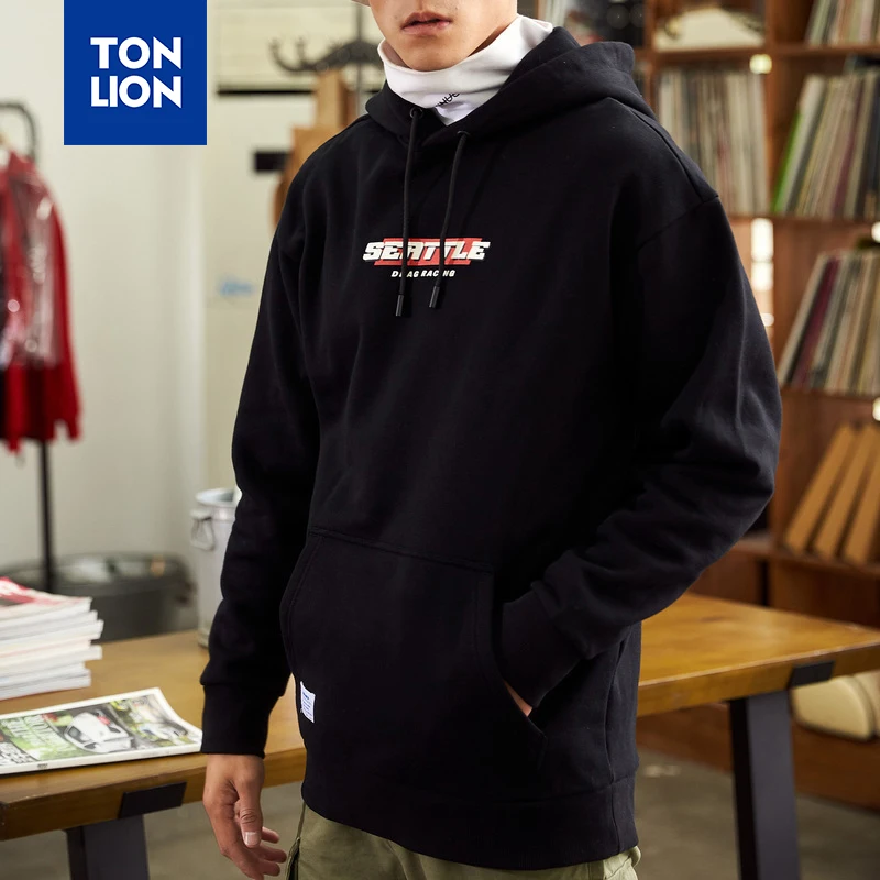 TONLION Black Mens Hoodies with Hat 2020 Spring New Casual Sweatshirts Loose for Males Classic Simple Mans Pullover Dropshipping | Мужская