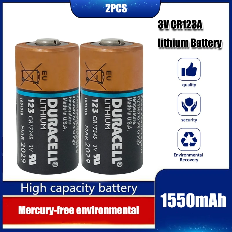 Литиевая батарея Duracell CR123 CR123A CR17345 2 шт. 16340 1550 мАч 3 в для камер счетчиков