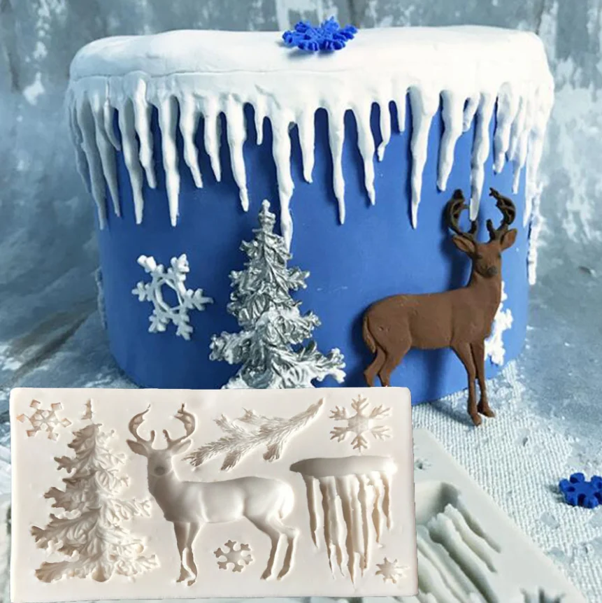 

Christmas Elk Shaped Silicone Mold DIY Epoxy Christmas Series Cake Baking Decoration Chocolate Glacier Snowflake Icicle Mold