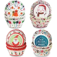 100pcs christmas printed cake paper cups greaseproof paper cake tray kitchen tools for cake balls muffins cupcakes accessories