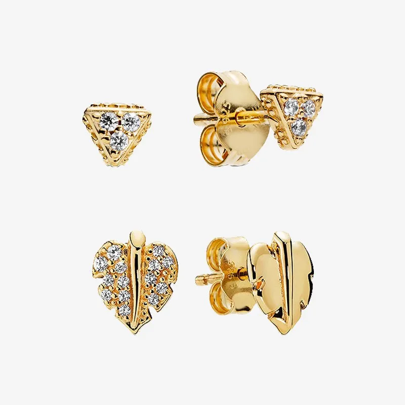 

Authentic S925 Sterling Silver Gold Triangular Leaf Earrings Women's Fashion Silver Earrings Jewelry Gifts