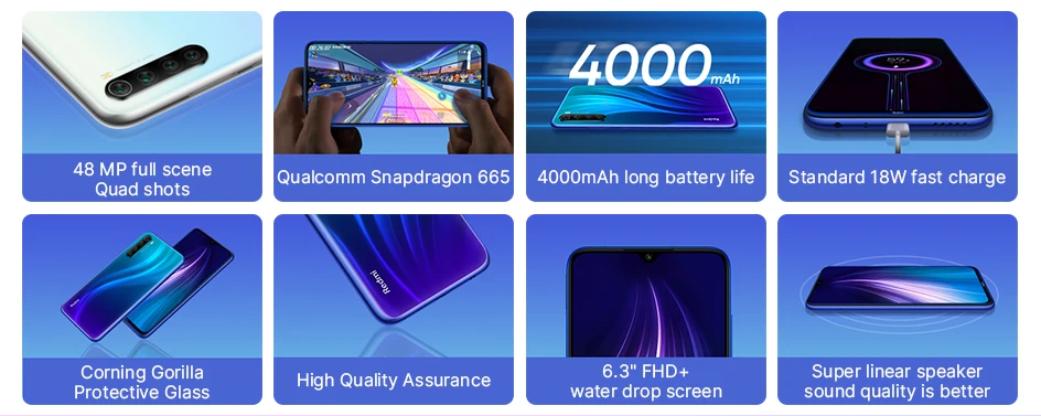 Xiaomi Redmi Note 8 с глобальной версией, 32 ГБ, 64 ГБ, 128 ГБ, смартфон, 48мп, четырехъярусная камера, 4000 мАч, аккумулятор Snapdragon 665, FHD, экран для глаз