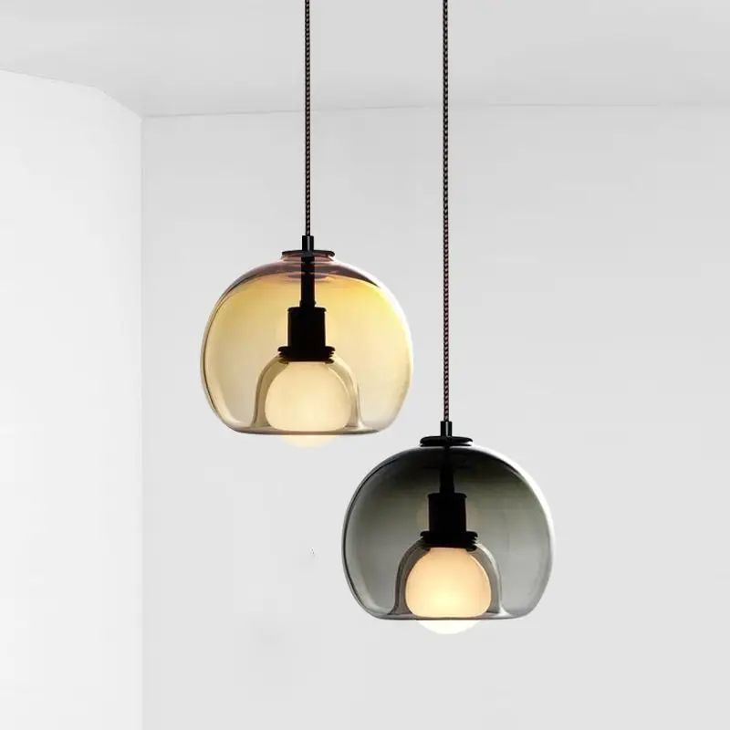

Small hallway chandelier Nordic Smoke gray Hotel bedroom study dining room bar front desk light luxury bedside glass chandelier