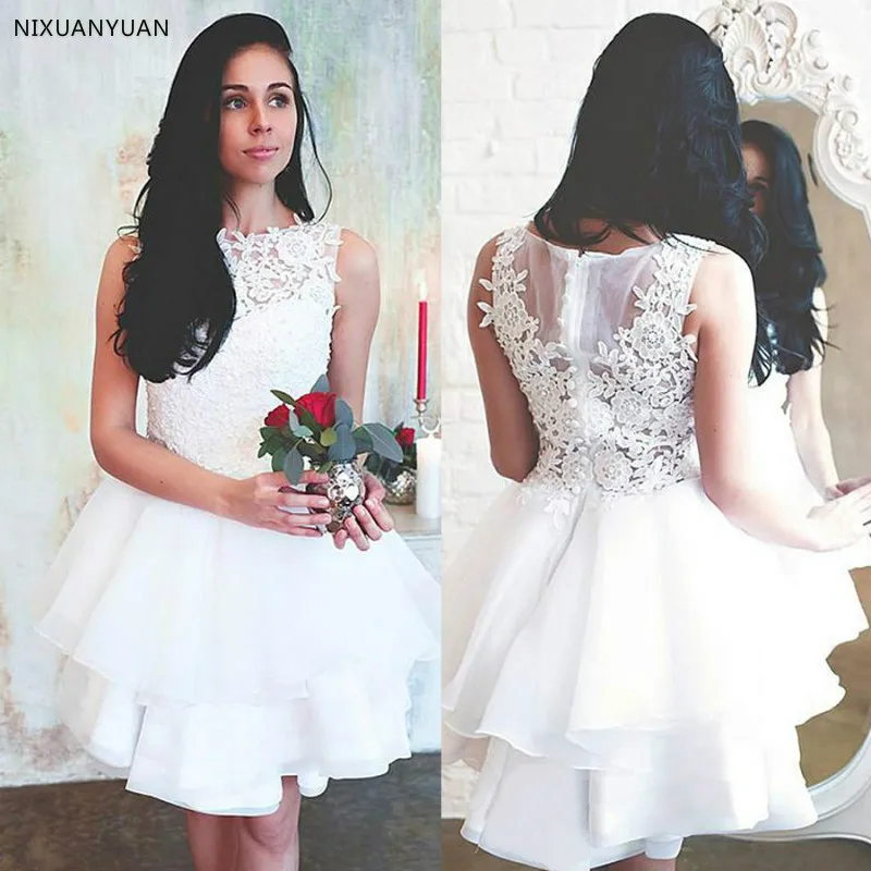 Милое украшение колье из органзы Короткое свадебное платье трапециевидной формы