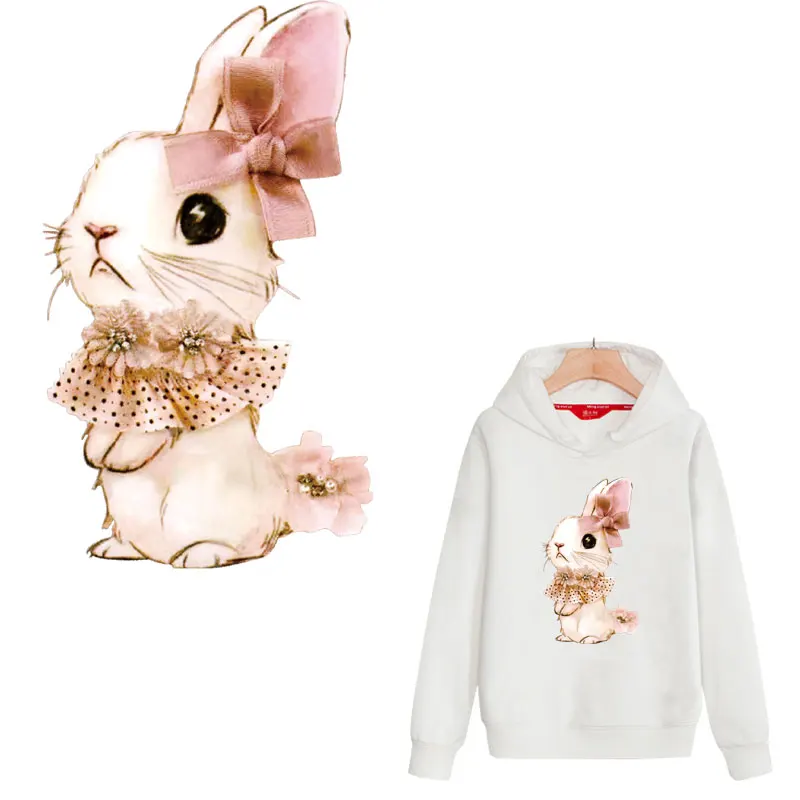 Фото Милые кроличьи железные нашивки для детской одежды термо Стикеры полоски на