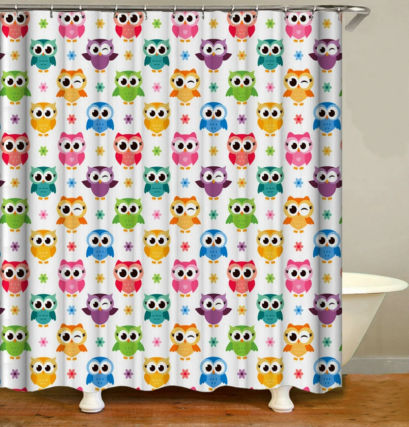 

Animal Shower Curtain Cartoon Colorful Bird Pattern Bath Accessories with 12 Hooks Waterproof Polyester Fabric Bathroom Decor