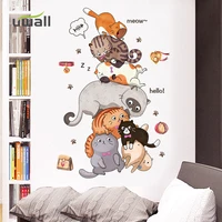 cartoon cute cats stacked high wall stickers for kids room self adhesive baby bedroom decor wall decoration home decor sticker
