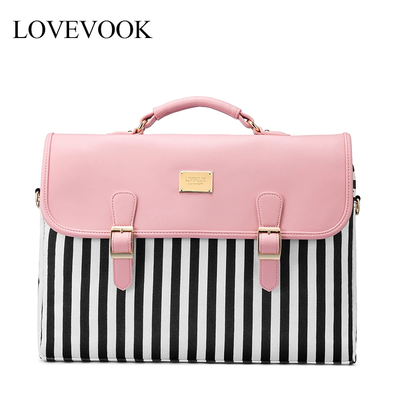 LOVEVOOK women handbag fashion stripe canvas laptop bags for office ladies 2020 shoulder crossbody bag business trip |