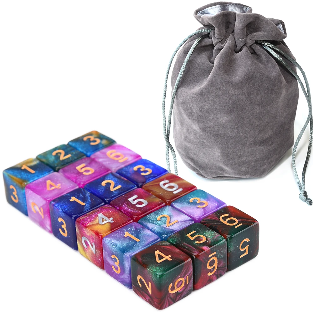 18 шт. D6 Galaxy Туманность игральные кости со шнурком для настольных игр DND ролевая