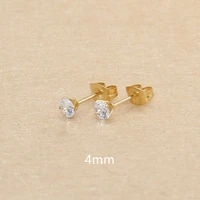 4mm 20 colors for choose aaa zircons stainless steel golden color stud earrings no fade allergy free