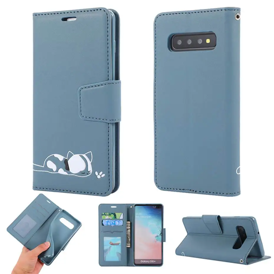 Кожаный чехол с откидной крышкой для samsung Galaxy S10 E S9 J4 J6 A7 A6 плюс A10 A20 E A30 A40 A50 A70 милый кошелек с котами чехол для телефона