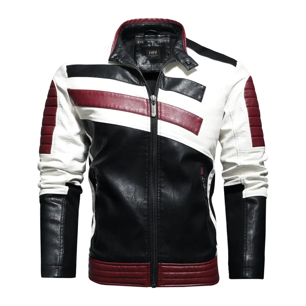

2020 Men's New Autumn/Winter Jacket With Velvet Warm Leather Jacket Matching Color PU Jacket Embroidered Leather Jacket