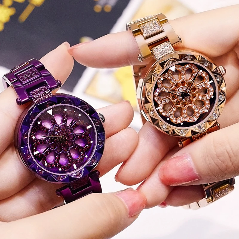 Красивые роскошные круглые бриллиантовые часы Lucky Metal модные женские кварцевые