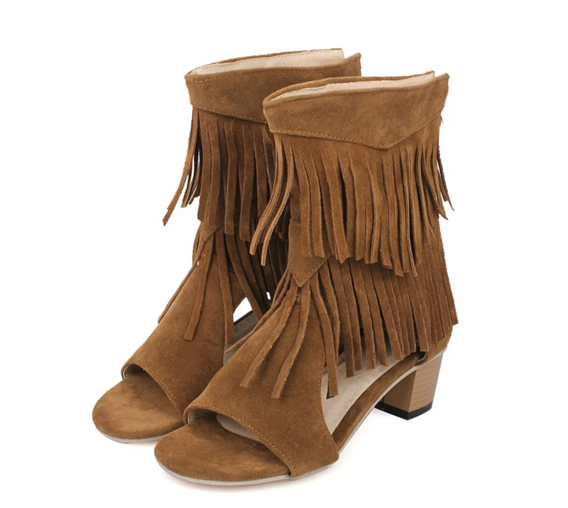 Сандалии женские на высоком каблуке Босоножки с открытым носком кисточкой и