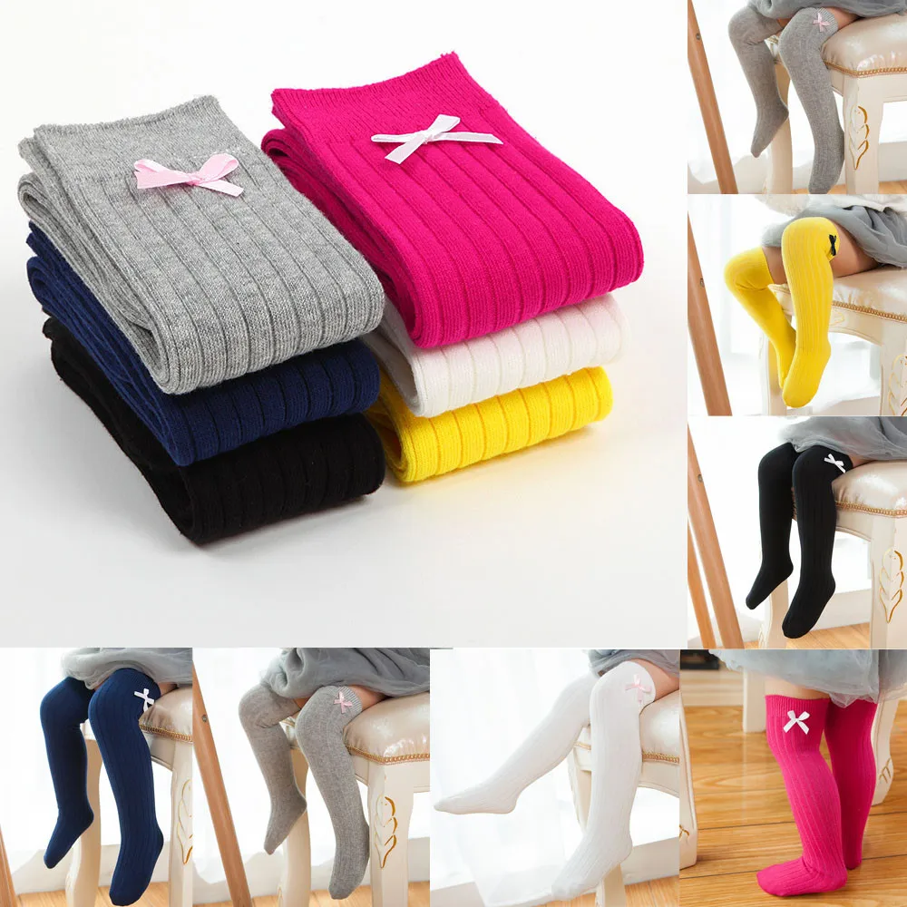 

Hot solid New Kids Socks Toddlers Girls Mini Bow Knee High Long Soft Cotton Lace baby Socks Kids Hosiery Pantyhose 35-45 cm