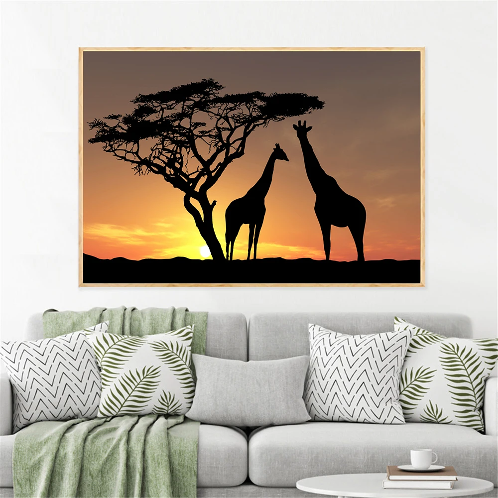 Cuadro de Jirafas de África para decoración de salón, lienzo con impresiones...