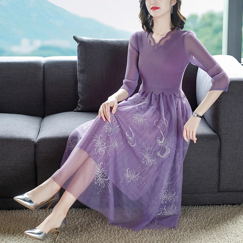 

2021 Autumn Slim Elegant Lace Embroidery Beach Women Casual Office Lady Dresses Spring Black Knitting Cotton Sexy Midi Vestidos