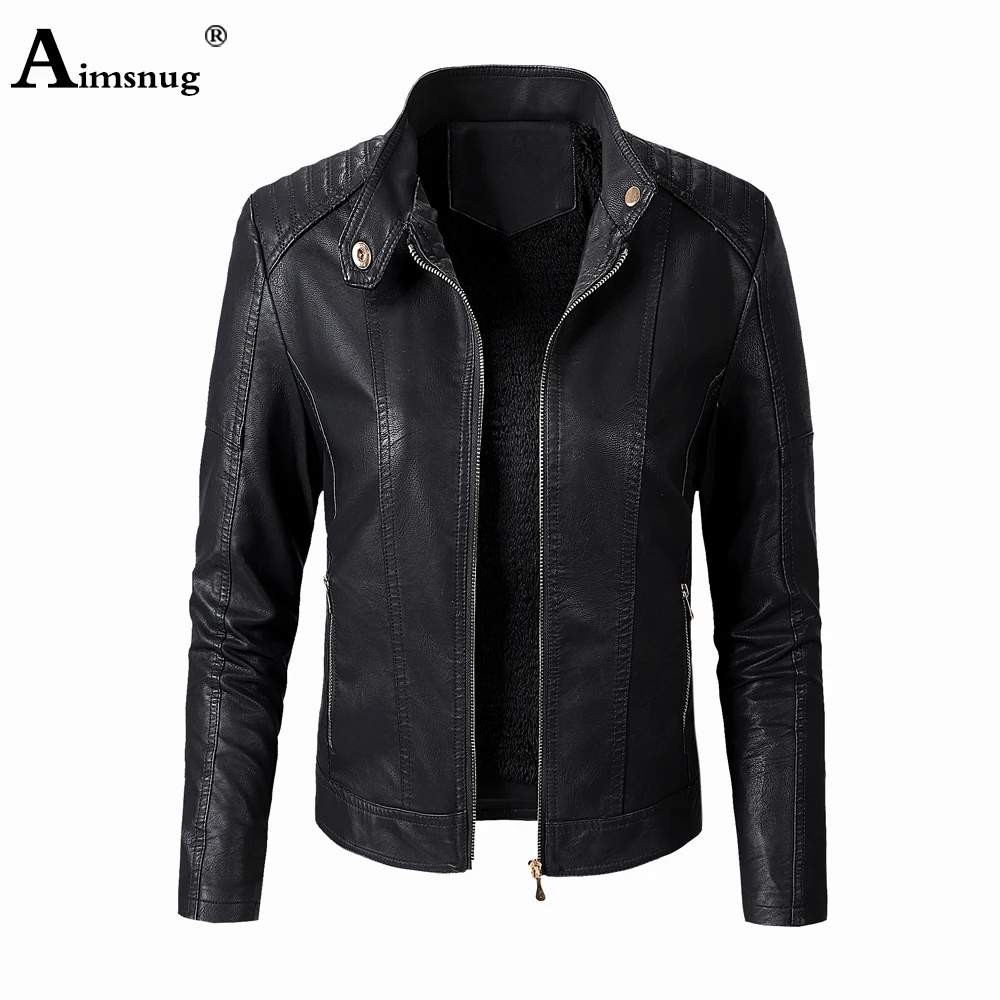 Aimsnug Faux Pu Leather Jackets Women Autumn Winter Outerwear Plus Velvet Coats Slim Biker Jacket Black Red Womens Clothing 2021