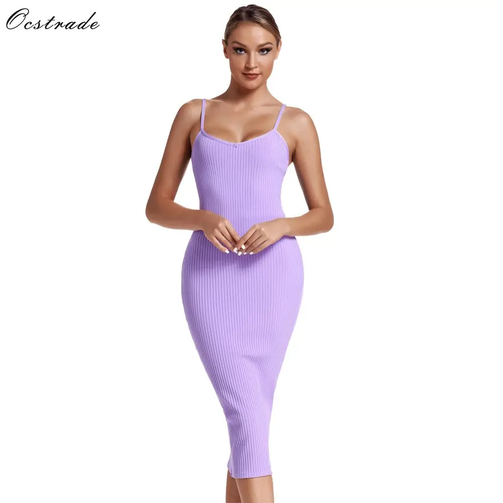 Женское Бандажное платье миди Ocstrade сиреневое пурпурное из вискозы облегающее