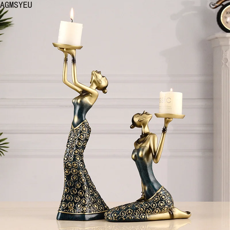 

European retro girl candle holder decoration resin crafts household wine cabinet decoration wedding shooting candle props