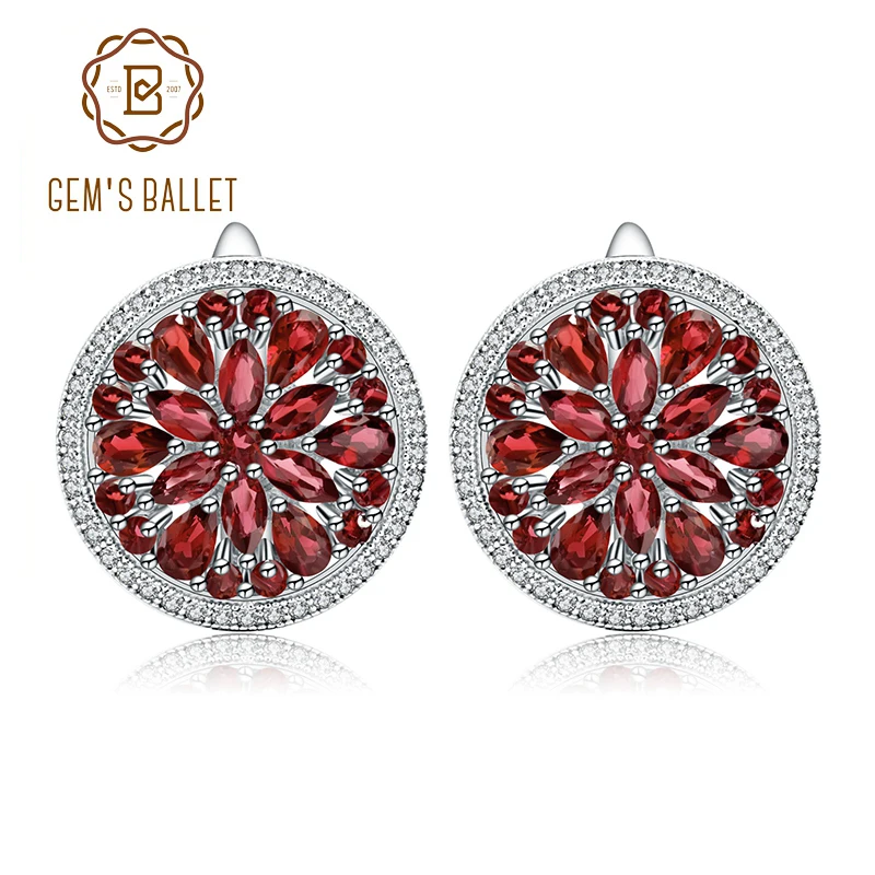 GEM'S BALLET 7.76Ct Natural Red Garnet Gemstone Earrings for Women Engagement 925 Sterling Silver Stud Earrings Fine Jewelry