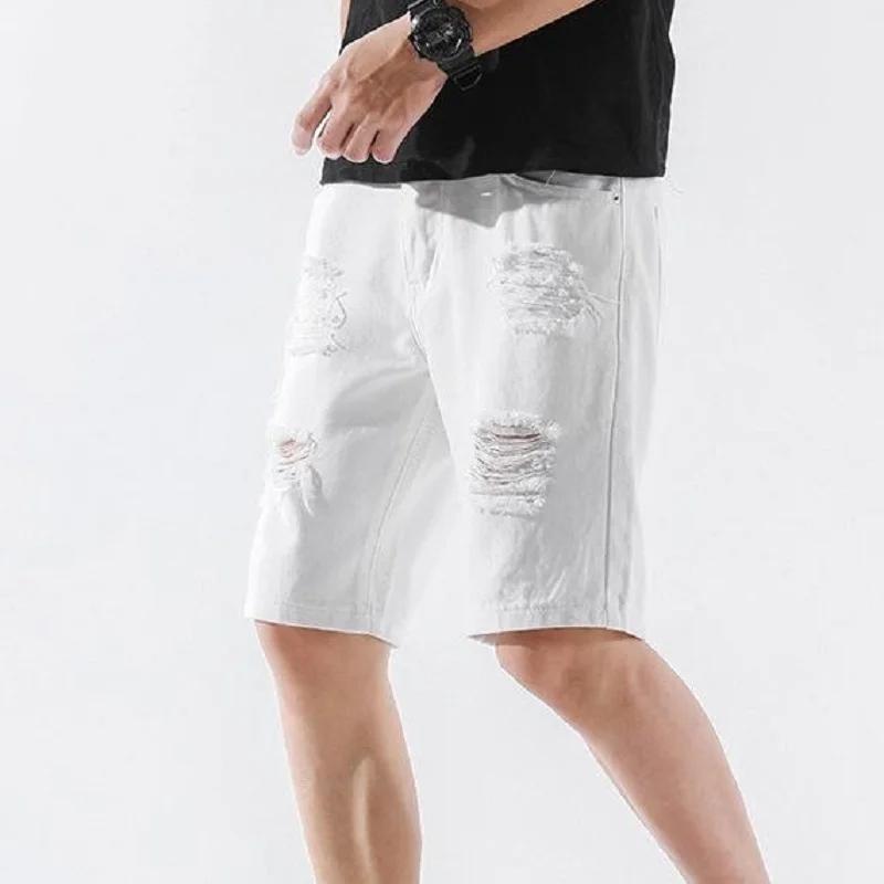 

Брюки мужские джинсовые средней длины, модные рваные прямые свободные штаны, Пятиточечные, лето-40