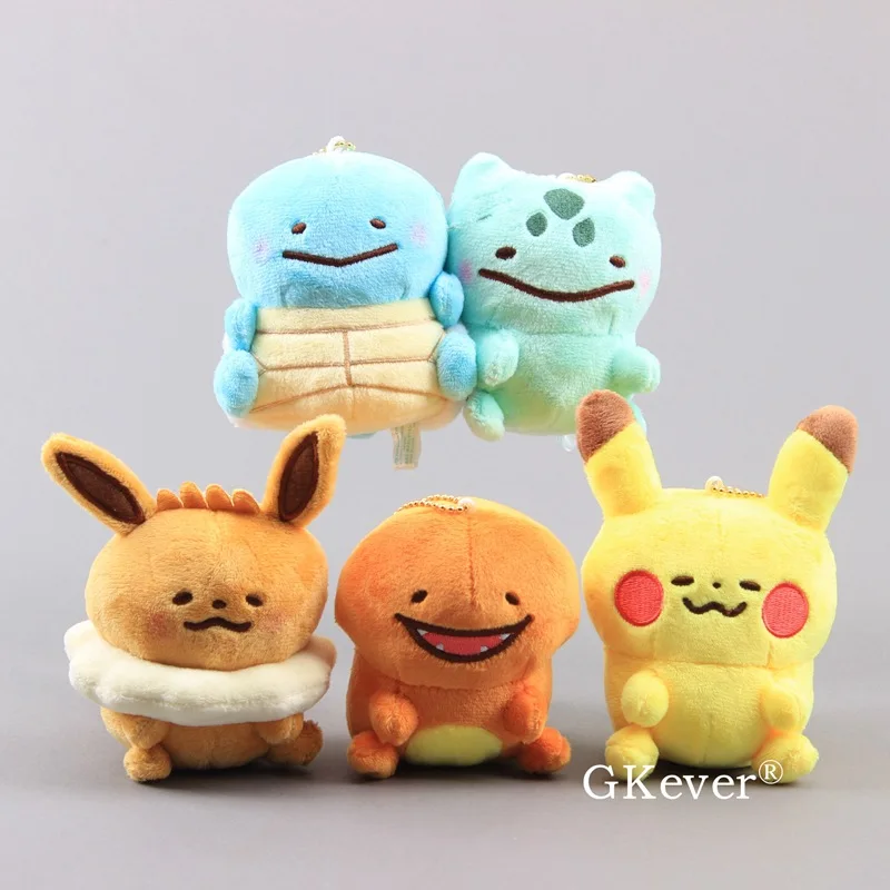 5 шт./компл. Kawaii брелок в форме куклы Eevee Сквиртл Пикачу мини плюшевые игрушки куклы Ditto Charmander Bulbasaur плюш кулон подарок 9-12 см