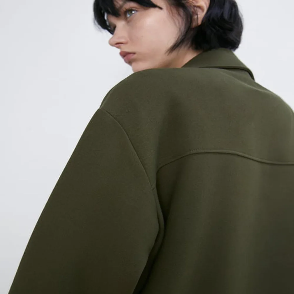 ZA 2019 осень зима новый армейский зеленый пуловер пальто Европейская американская