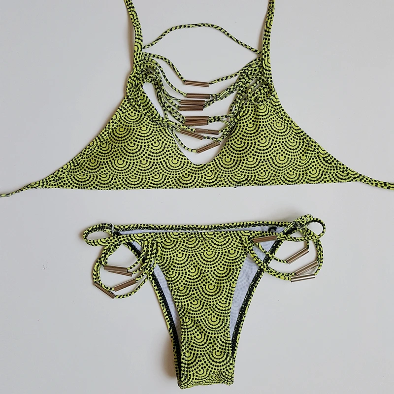 Летний женский раздельный купальник с вырезами комплект бикини высоким