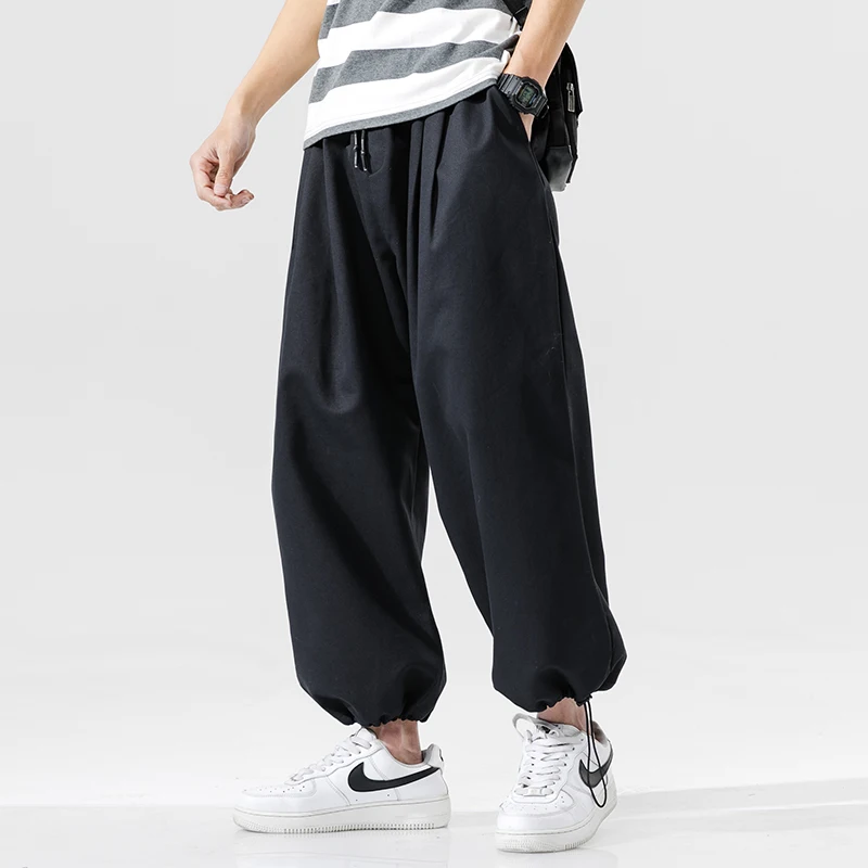 

Ready StockMen Casual Sweatpants New Solid Loose Streetwear Male Drawstring Pants Men's Hip Hop Ankle-Length Pants Dropshipping