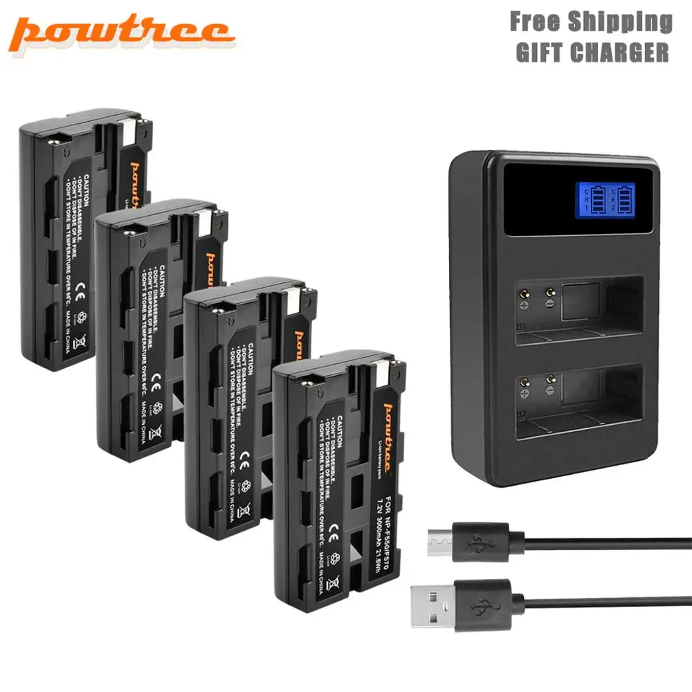 Аккумулятор для камеры Powtree NP F550 NPF550 с ЖК экраном и двойным зарядным устройством