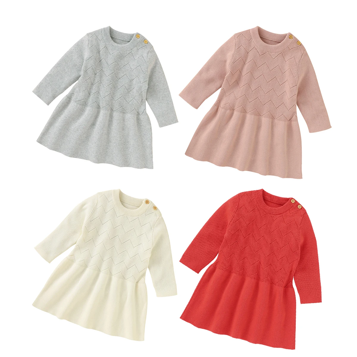 

2020 Spring Autumn Breathable Baby Girls Knitted Dress Toddlers Sweet Solid Color Long Sleeve Princess Dresses 3-18M Clothing