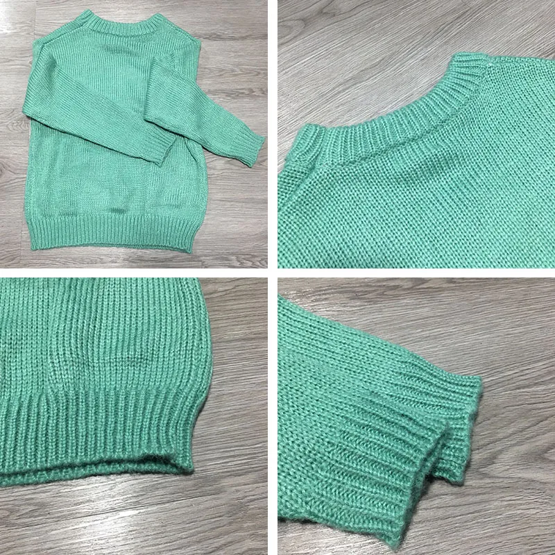 Женский Повседневный пуловер оверсайз зеленый вязаный свитер с круглым вырезом