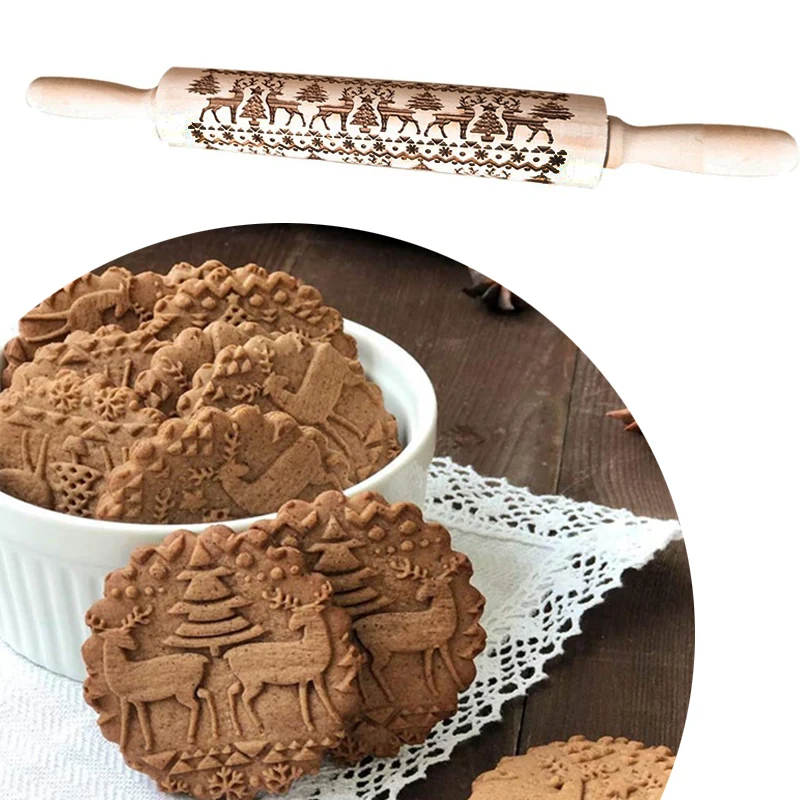 Рождественская тисненая Скалка с рисунком тиснение гравировкой для выпечки