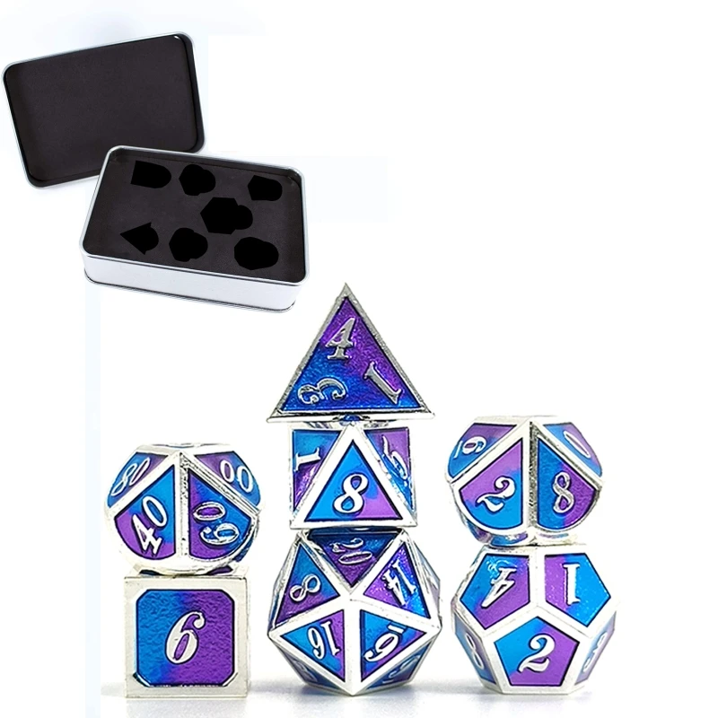 

7 PCS Italic Style Metal Dice Metallic DND Game D&D Dice with Free Metal Case