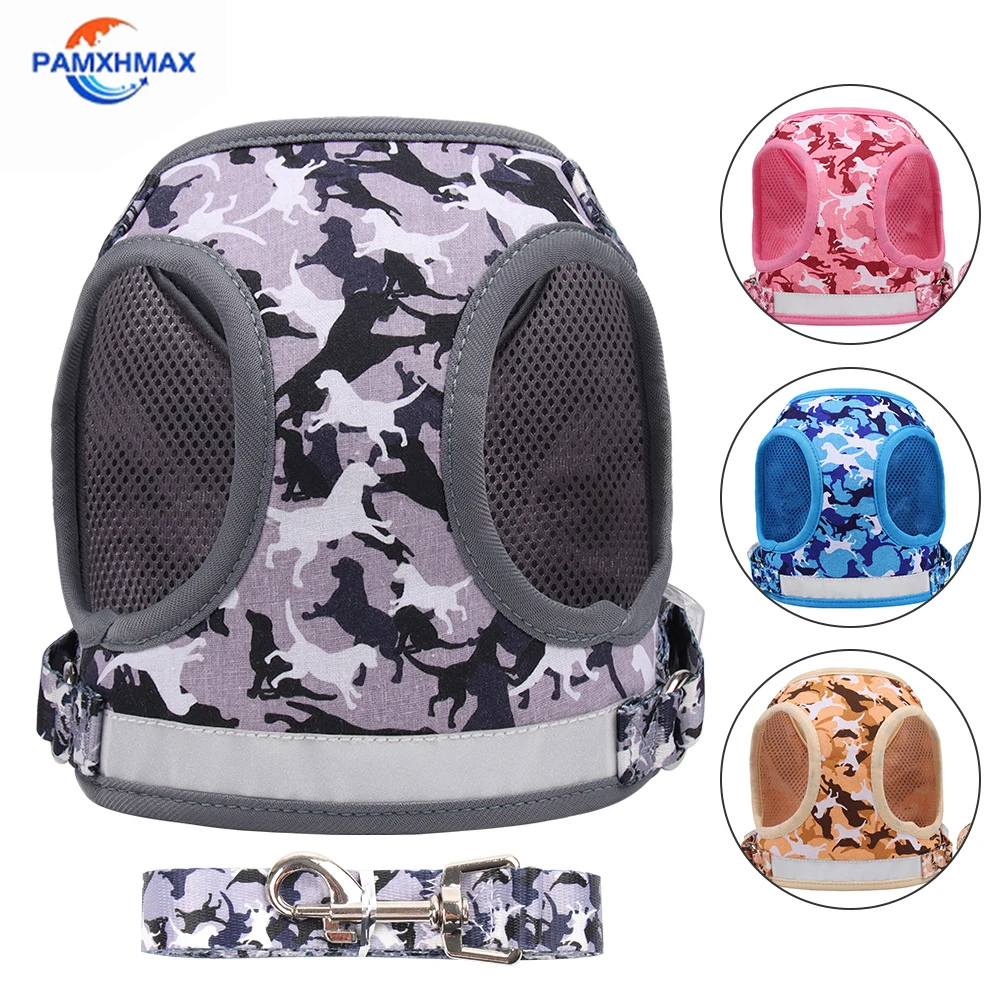 Жилетка камуфляжная для маленьких собак воздухопроницаемая шлейка с поводком