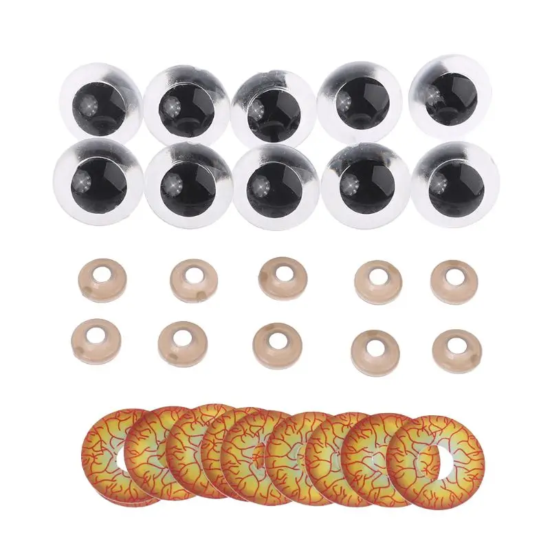 

10pcs 12mm/14mm/16mm/18mm/20mm/24mm Plastic DIY Puppet Safety Eyes for Handmade Horror Doll Craft Halloween Toy