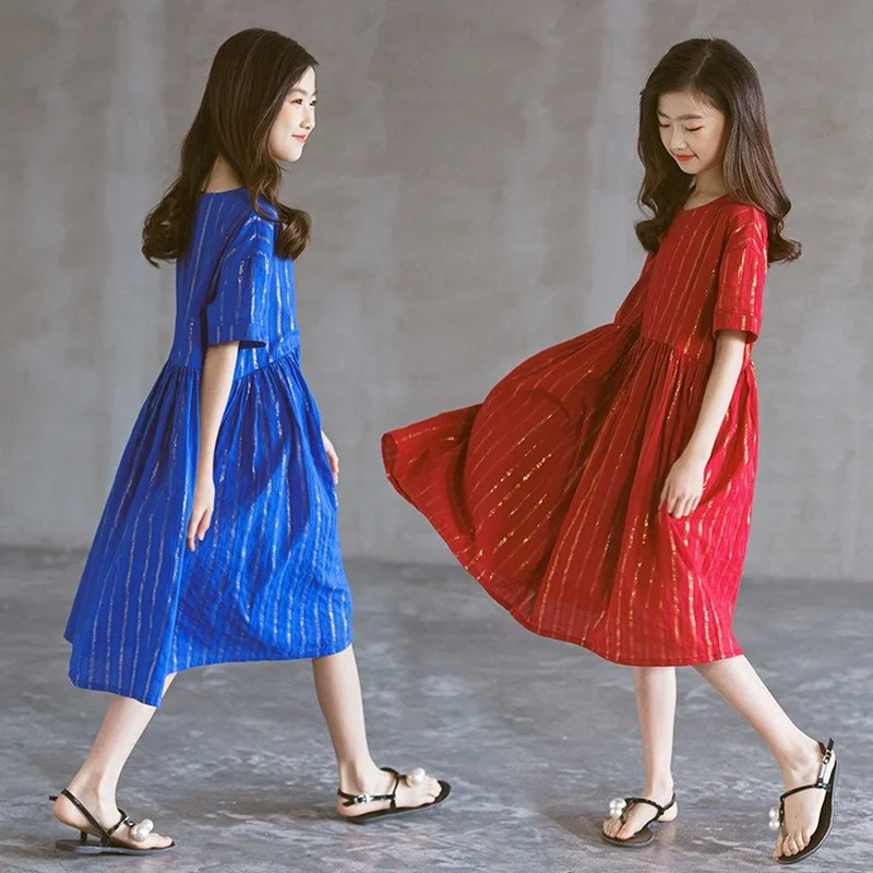 

2021 Teen Girls Dress Elegant Pleated Kids Dresses for Girl Clothes Summer Pleated Princess Dress 6 8 10 12 14 16Yrs Children