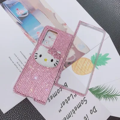 

Luxury Pink Full Bling Crystal Diamond Super Cute 3D Pearl Case Cover For Samsung Galaxy Z Flip Z Fold 2 3 W21 5G Girl Fashion