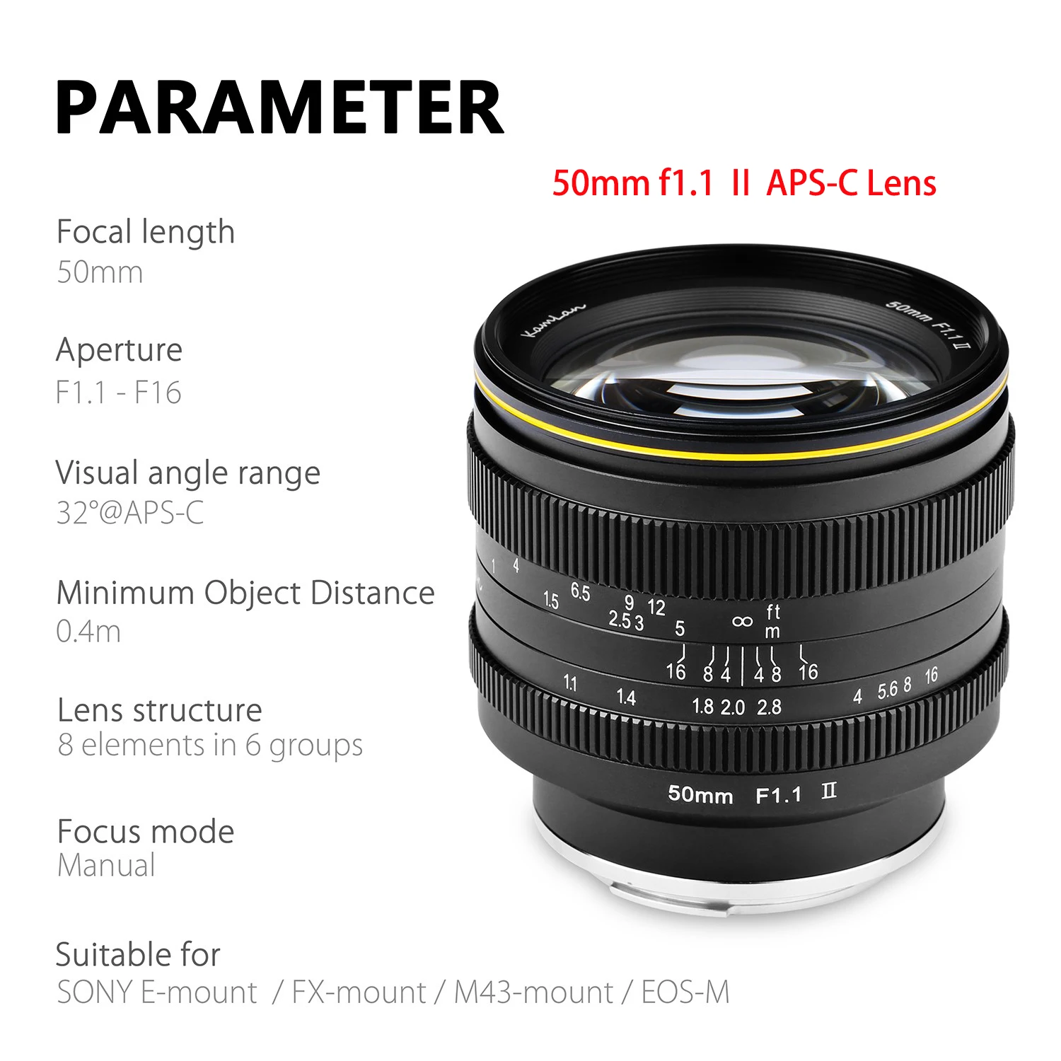 Объектив Kamlan 50 мм F1.1 APS C Macro SLR для камеры HD Большая диафрагма Canon EOS M Sony E Fujifilm M43